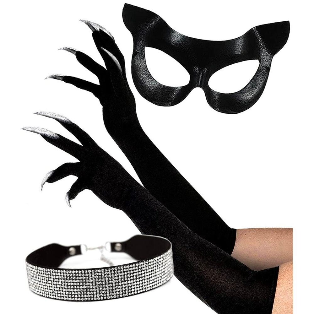 1752 Black Cat Mask With Costume Accessoriess - Halloween